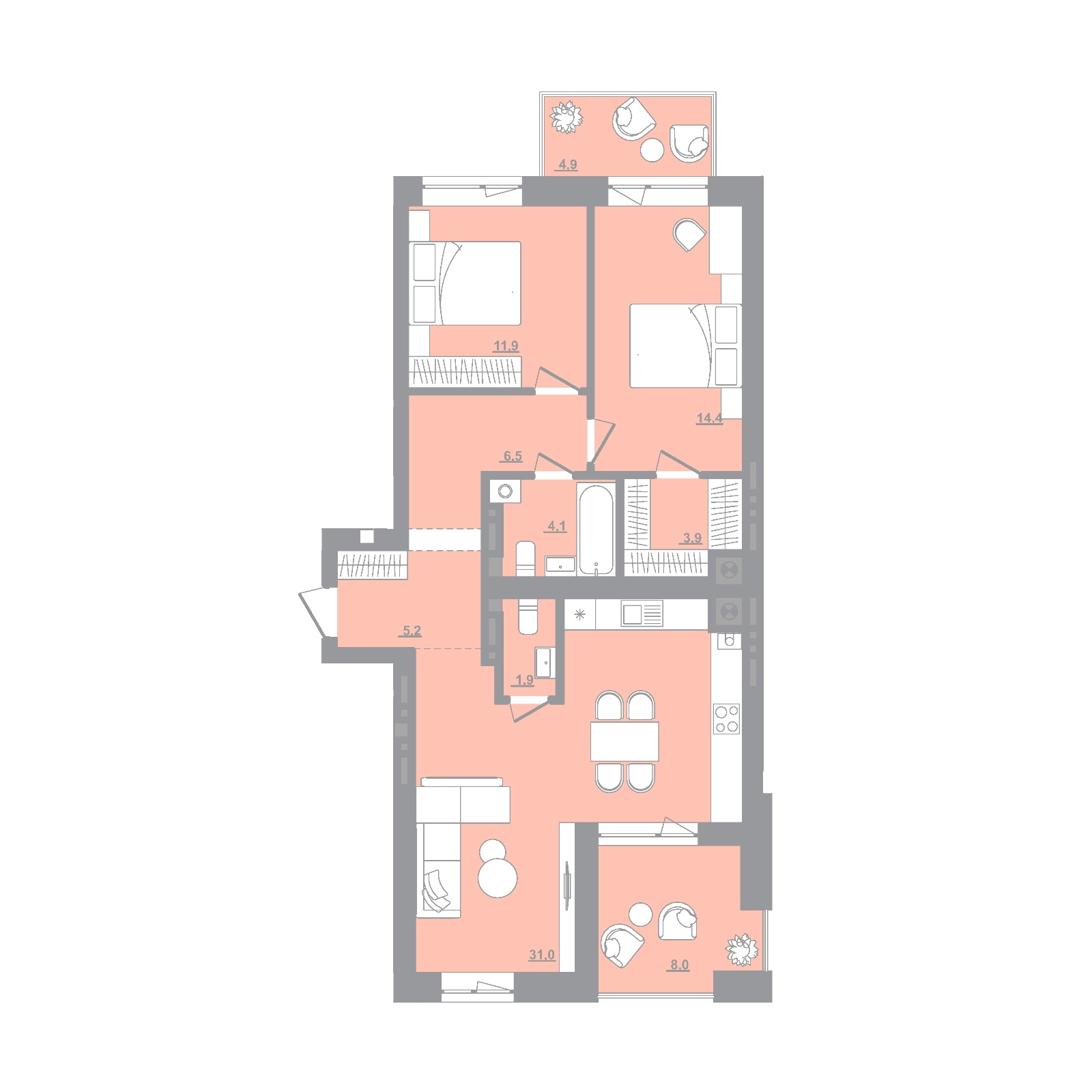 2-кімнатна квартира 82,75 м2