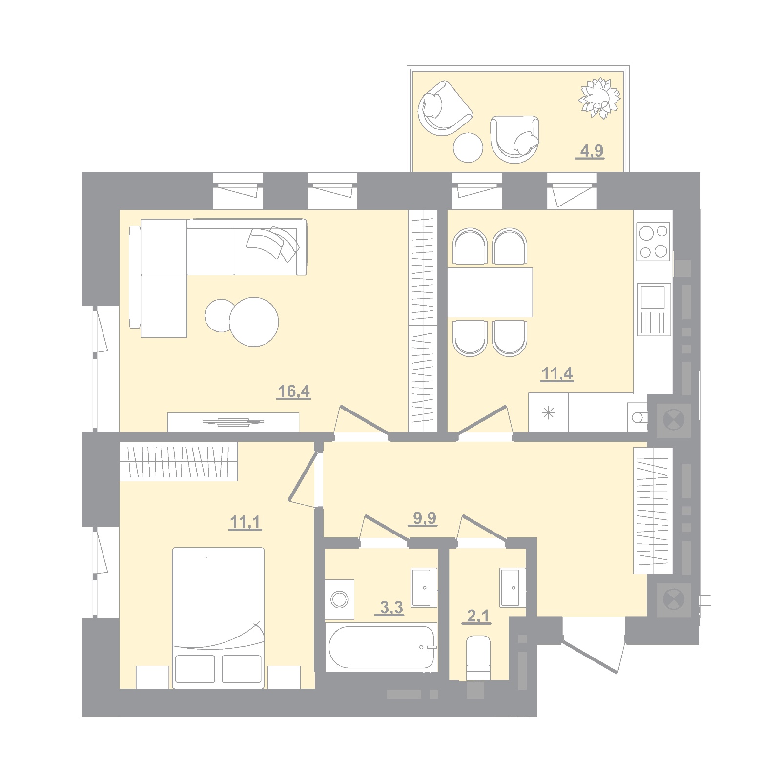 2-кімнатна квартира 55,65 м2