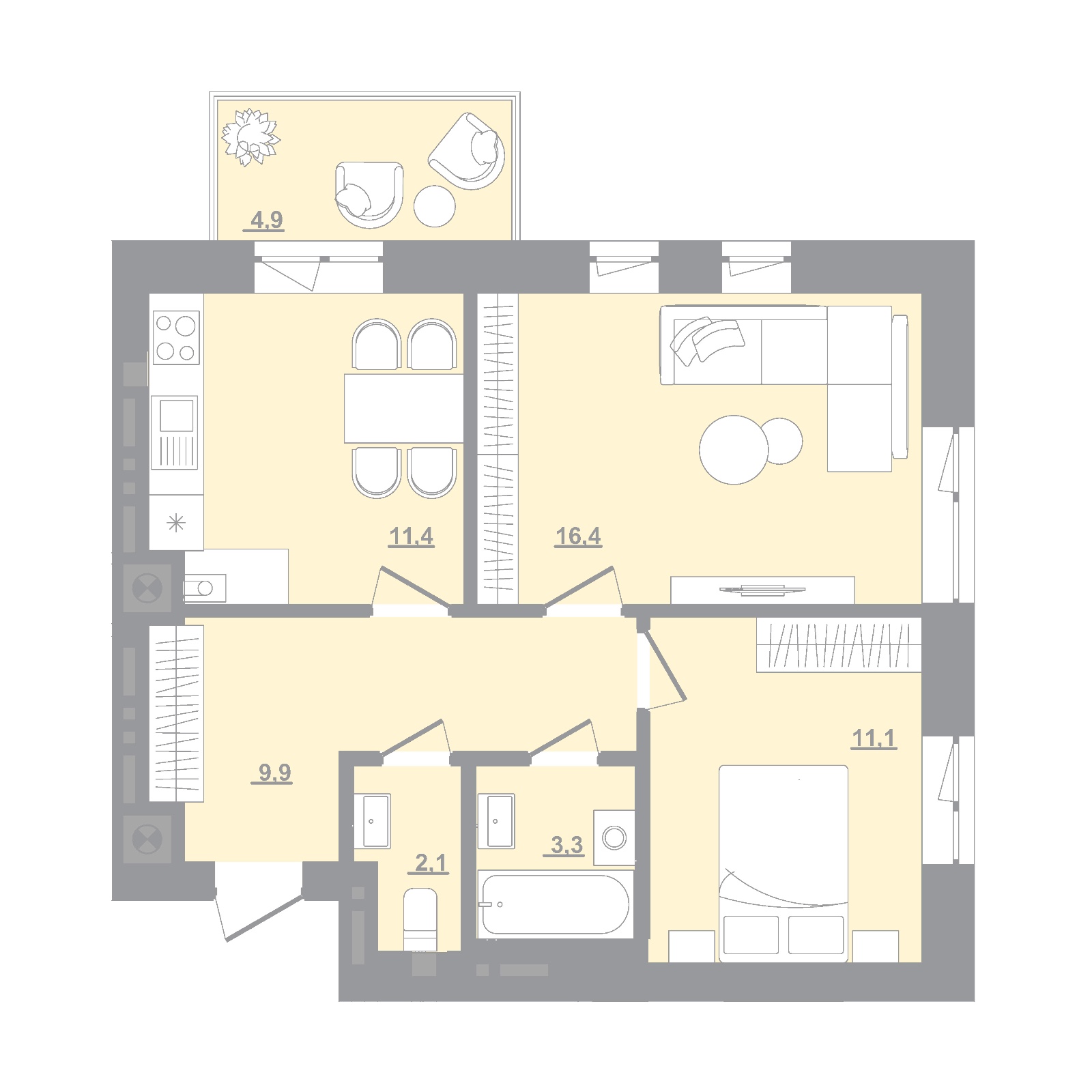 2-кімнатна квартира 55,65 м2
