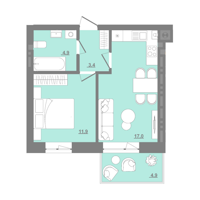 1-кімнатна квартира 38,65 м2 1-кімнатна квартира 38,65 м2