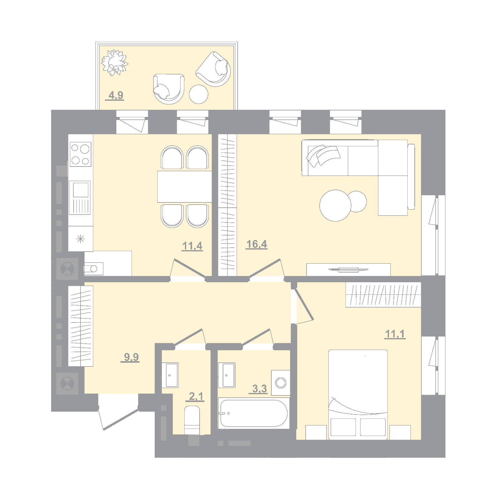 2-кімнатна квартира 55,65 м2