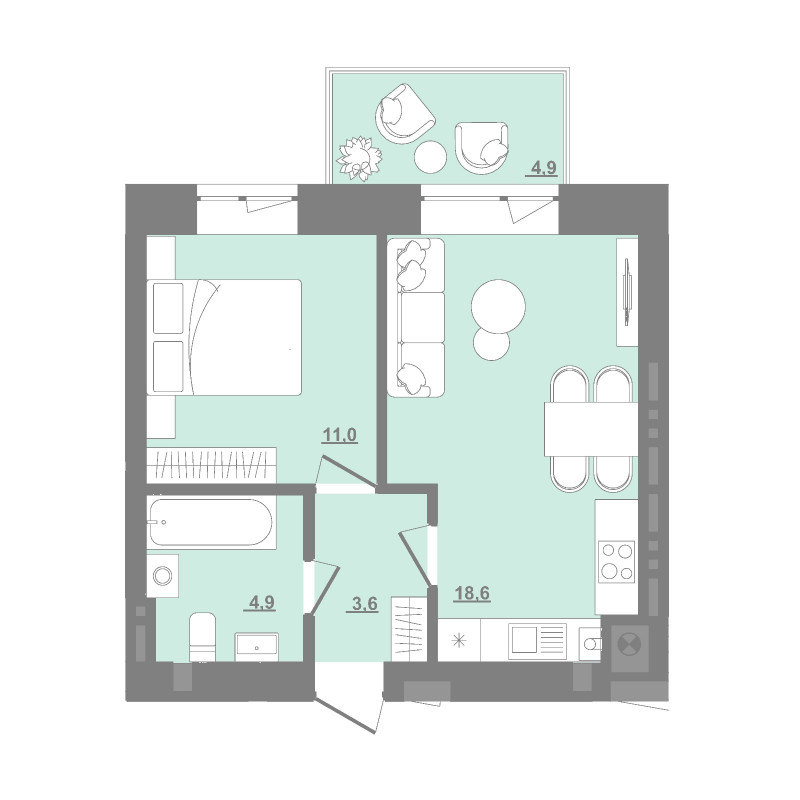1-кімнатна квартира 39,6 м2