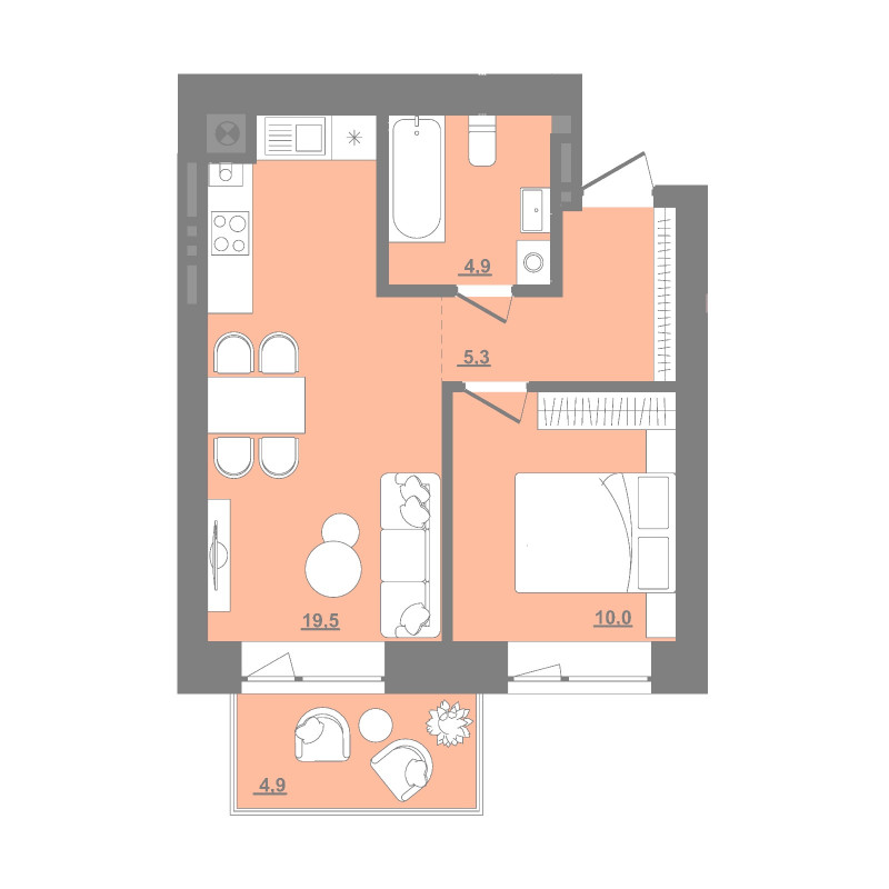 1-кімнатна квартира 41,16 м2