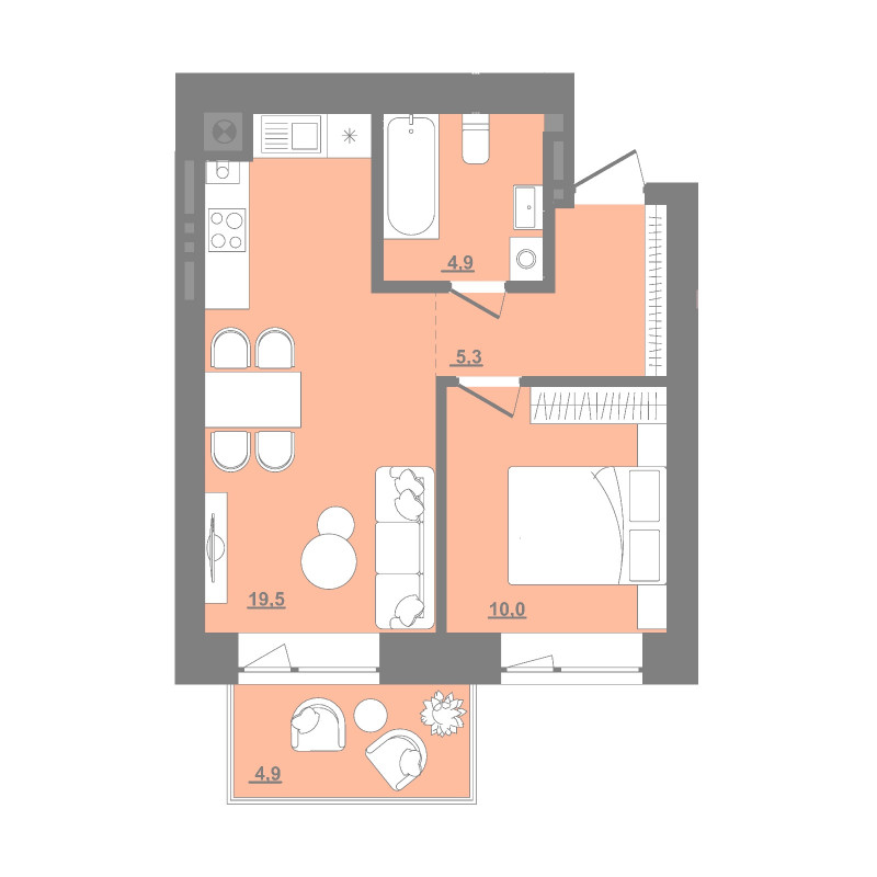 1-кімнатна квартира 41,16 м2