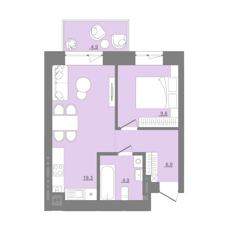 1-кімнатна квартира 41,31 м2