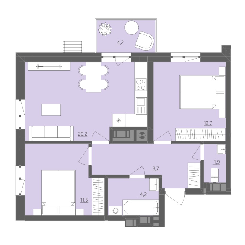 2-кімнатна квартира 60,4 м2