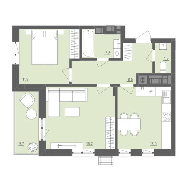 2-кімнатна квартира 58,7 м2