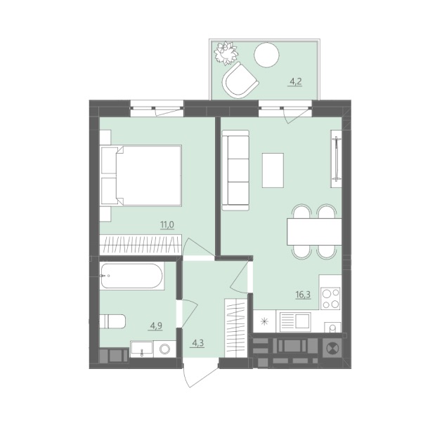 1-кімнатна квартира 37,7 м2