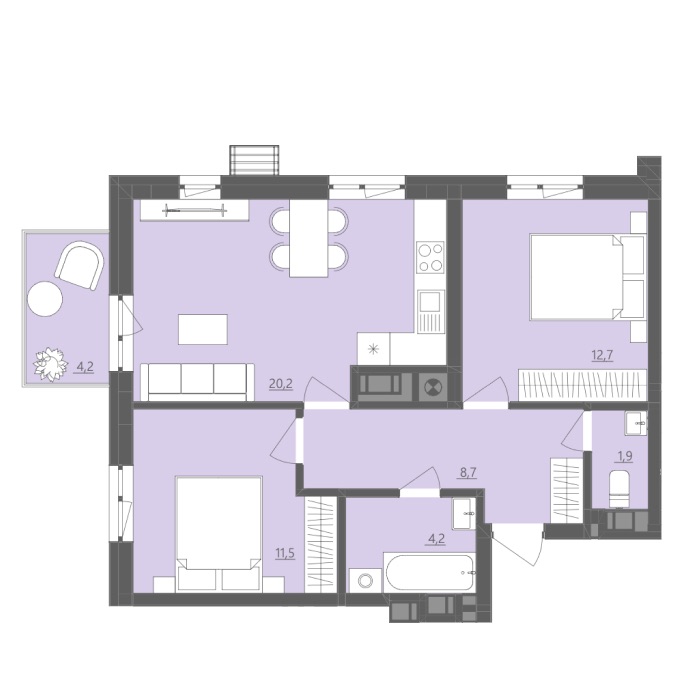2-кімнатна квартира 60,4 м2