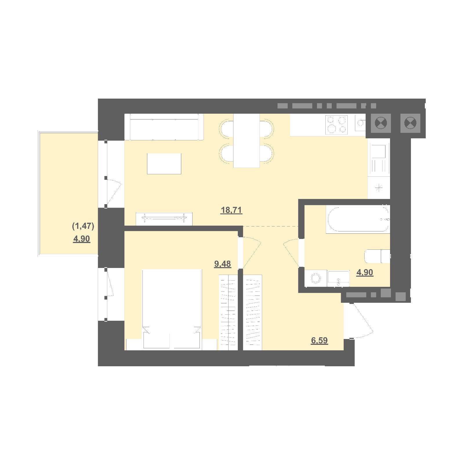 1-кімнатна квартира 41,15 м2
