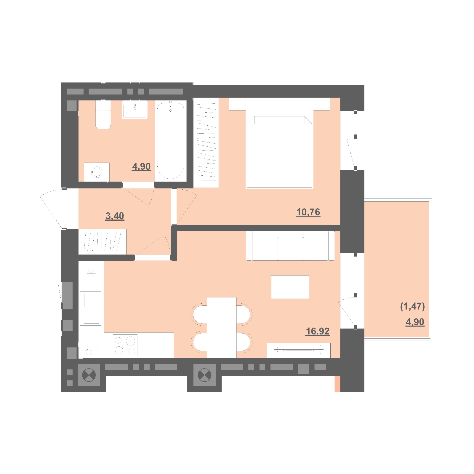 1-кімнатна квартира 37,45 м2