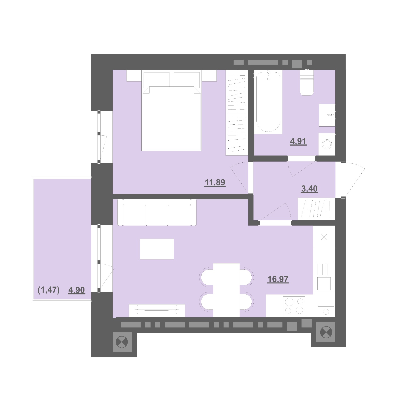 1-кімнатна квартира 38,64 м2