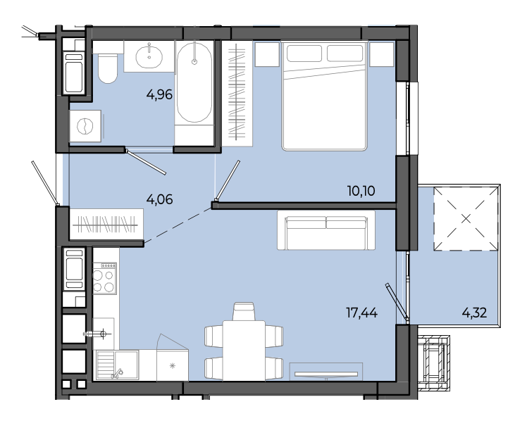 1-кімнатна квартира 38,14 м2