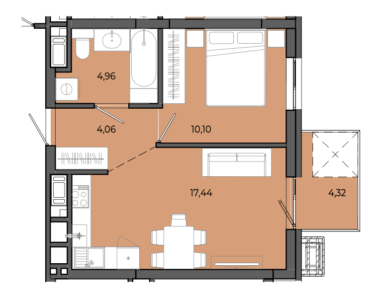 1-кімнатна квартира 38,14 м2