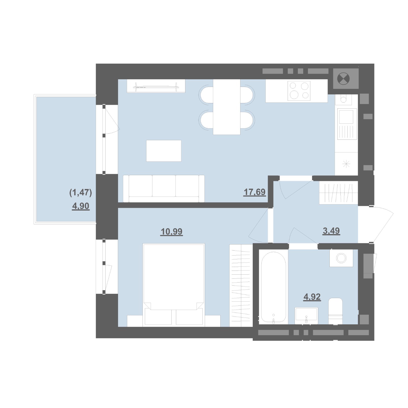 1-кімнатна квартира 38,56 м2