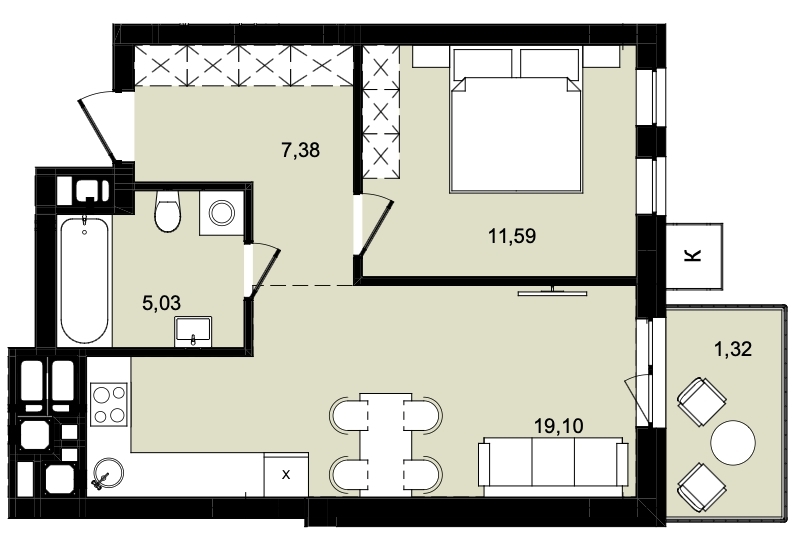 1-кімнатна квартира 44,42 м2