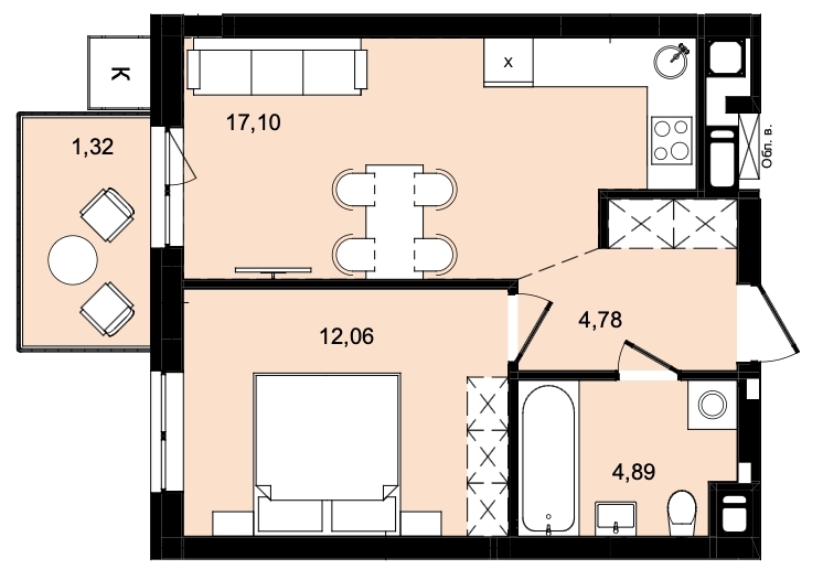 1-кімнатна квартира 40,15 м2