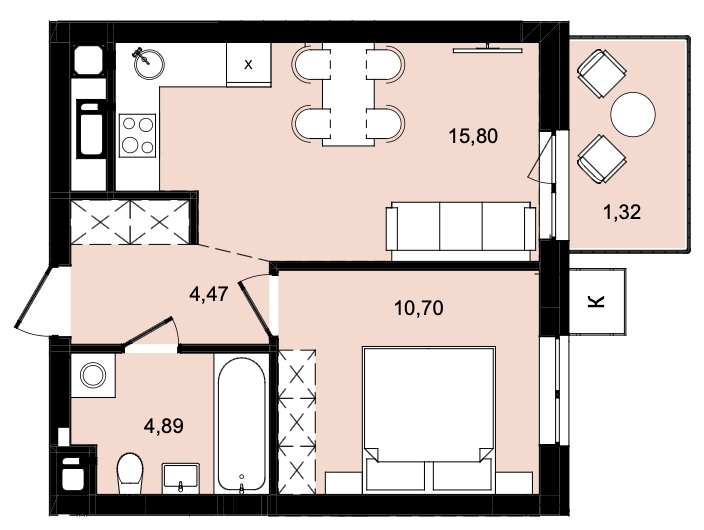 1-кімнатна квартира 37,12 м2
