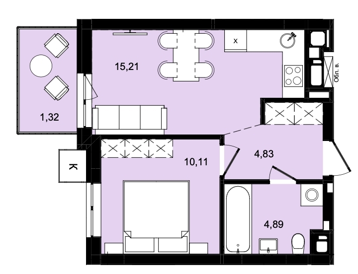 1-кімнатна квартира 36,36 м2