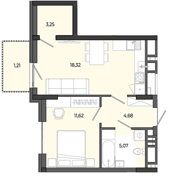 1-кімнатна квартира 44,15 м2