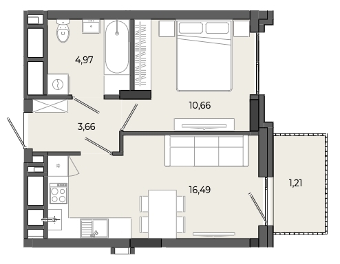 1-кімнатна квартира 36,99 м2