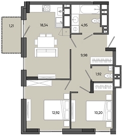 2-кімнатна квартира 59,52 м2