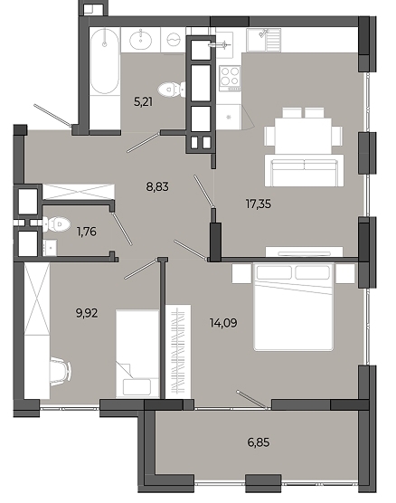 2-кімнатна квартира 64,01 м2