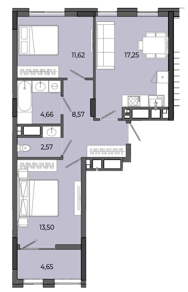 2-кімнатна квартира 62,82 м2