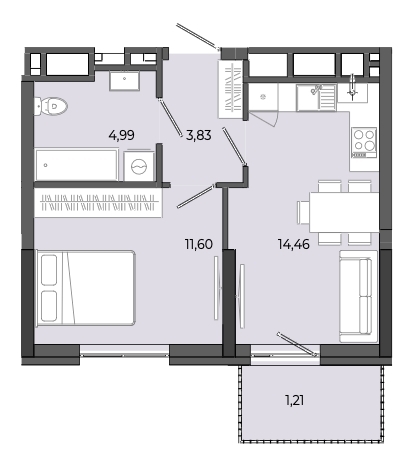 1-кімнатна квартира 36,09 м2