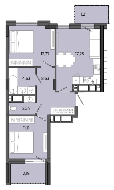 2-кімнатна квартира 59,93 м2