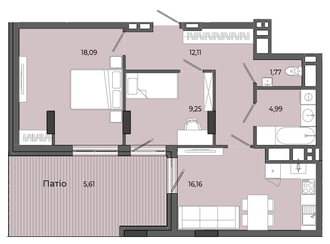 2-кімнатна квартира 67,98 м2