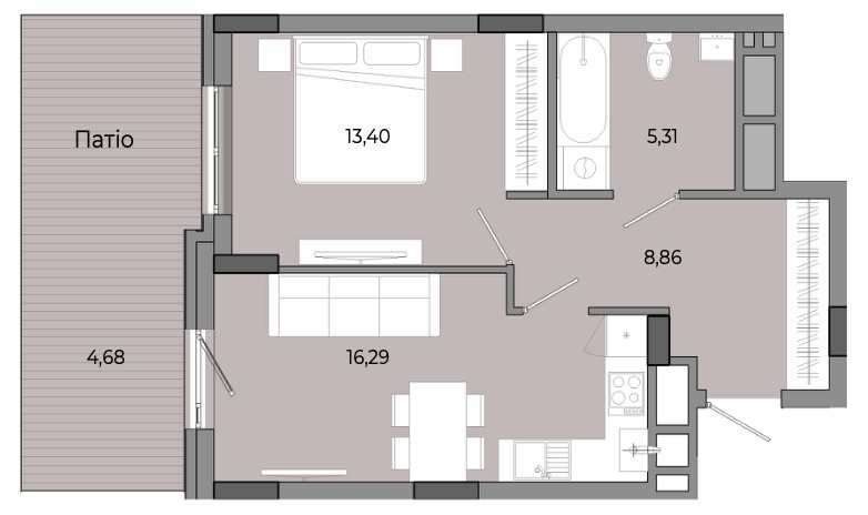 1-кімнатна квартира 48,54 м2