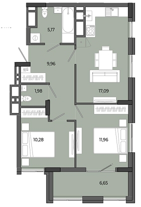 2-кімнатна квартира 63,09 м2