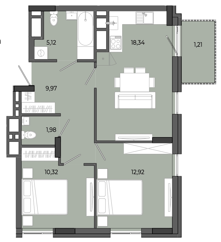 2-кімнатна квартира 59,86 м2